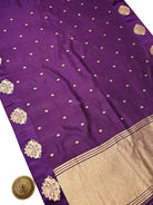 Purple Floral Booti Pure Silk Handloom Banarasi Saree - Sacred Weaves