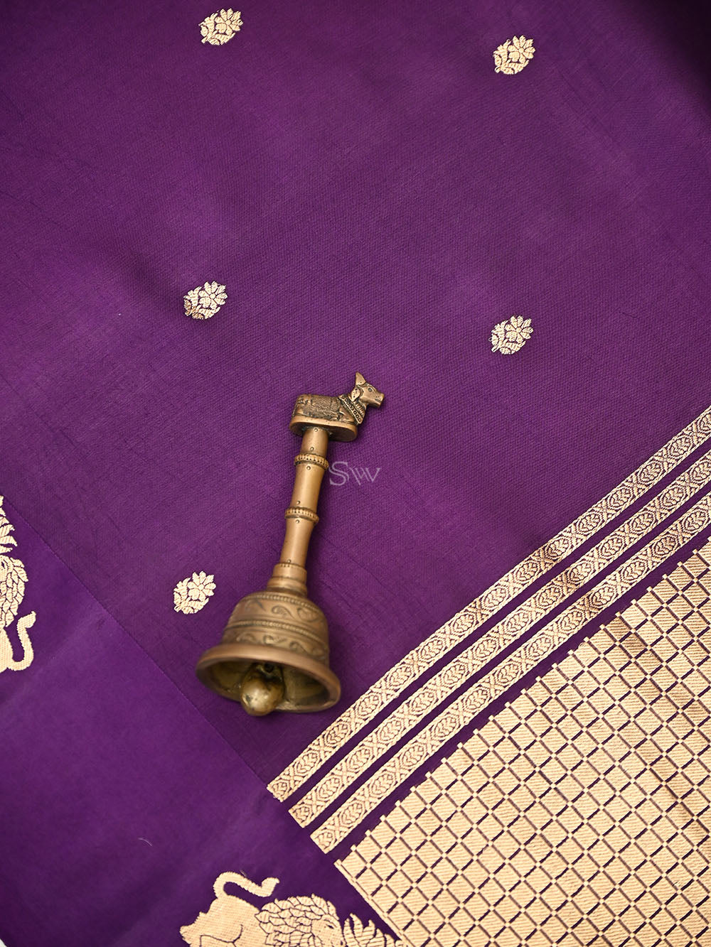 Purple Floral Booti Pure Silk Handloom Banarasi Saree - Sacred Weaves