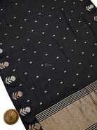 Black Floral Booti Pure Silk Handloom Banarasi Saree - Sacred Weaves