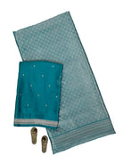 Teal Blue Brocade Tissue Silk Handloom Banarasi Suit - Sacred Weaves