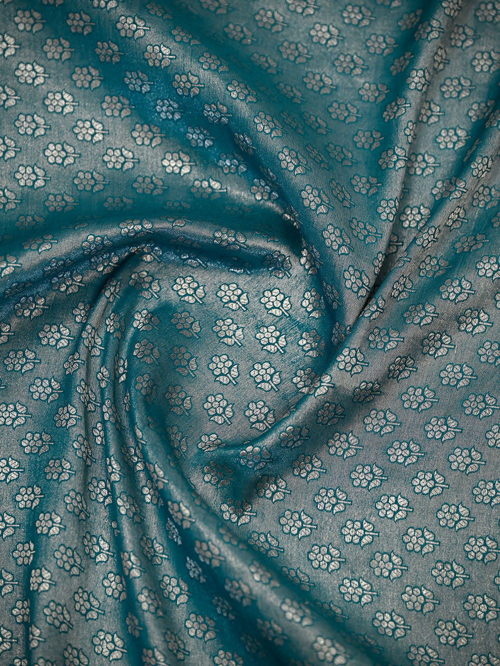 Teal Blue Brocade Tissue Silk Handloom Banarasi Suit - Sacred Weaves