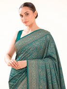 Teal Green Brocade Crepe Silk Handloom Banarasi Saree - Sacred Weaves