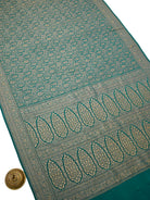 Teal Green Brocade Crepe Silk Handloom Banarasi Saree - Sacred Weaves
