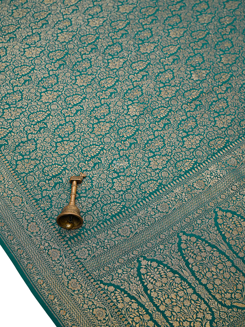 Teal Green Brocade Crepe Silk Handloom Banarasi Saree - Sacred Weaves