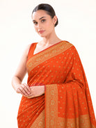 Dark Orange Floral Booti Crepe Silk Handloom Banarasi Saree - Sacred Weaves