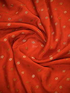 Dark Orange Floral Booti Crepe Silk Handloom Banarasi Saree - Sacred Weaves