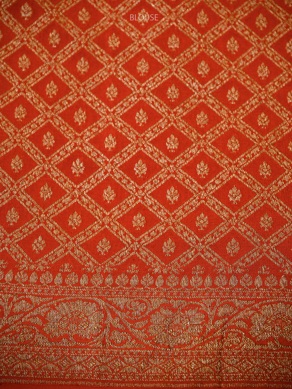 Dark Orange Floral Booti Crepe Silk Handloom Banarasi Saree - Sacred Weaves