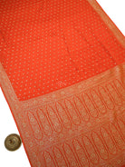 Dark Orange Floral Booti Crepe Silk Handloom Banarasi Saree - Sacred Weaves