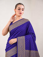 Royal Blue Zari Booti Crepe Silk Handloom Banarasi Saree - Sacred Weaves