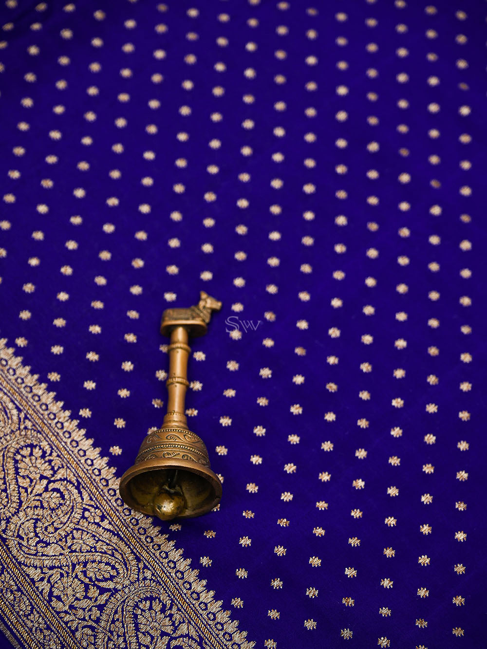 Royal Blue Zari Booti Crepe Silk Handloom Banarasi Saree - Sacred Weaves
