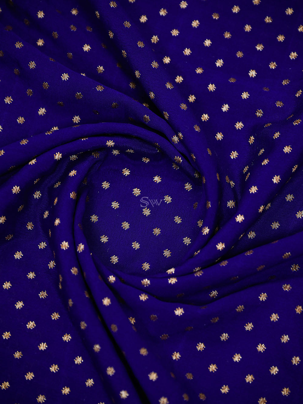 Royal Blue Zari Booti Crepe Silk Handloom Banarasi Saree - Sacred Weaves