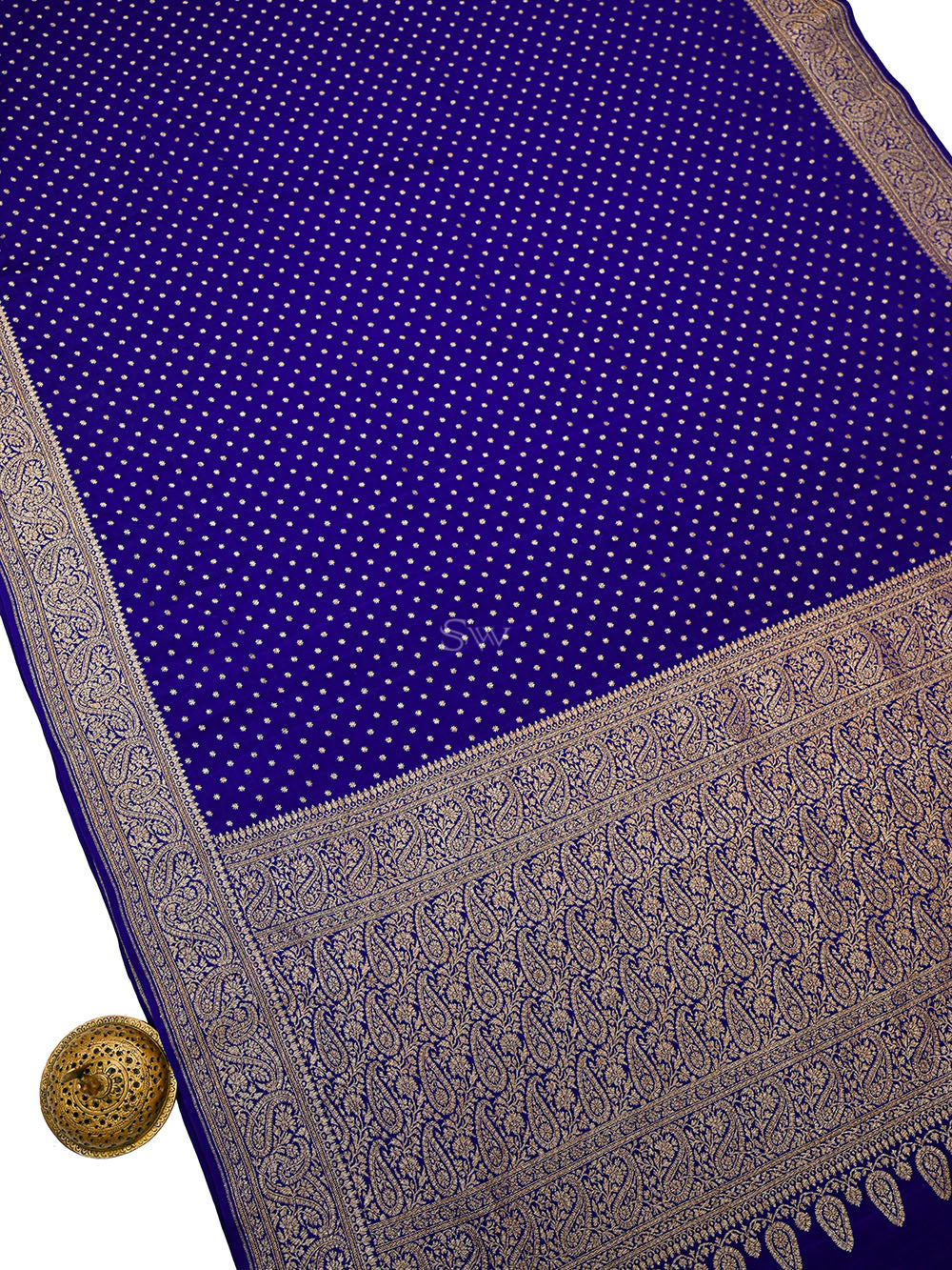 Royal Blue Zari Booti Crepe Silk Handloom Banarasi Saree - Sacred Weaves