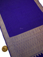 Royal Blue Zari Booti Crepe Silk Handloom Banarasi Saree - Sacred Weaves