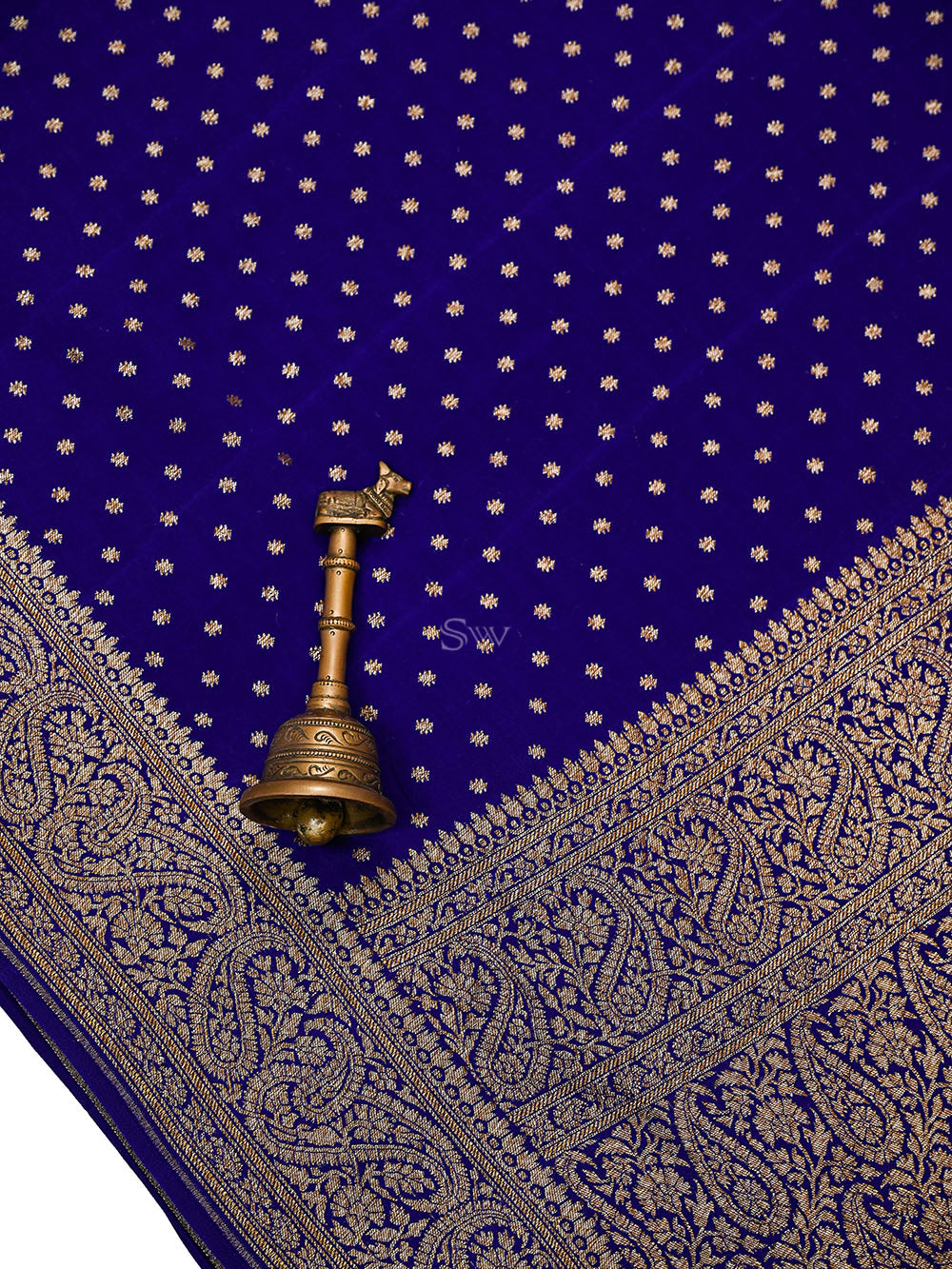 Royal Blue Zari Booti Crepe Silk Handloom Banarasi Saree - Sacred Weaves