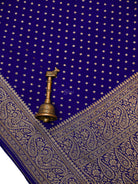 Royal Blue Zari Booti Crepe Silk Handloom Banarasi Saree - Sacred Weaves