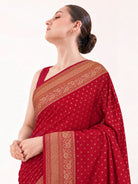 Maroon Zari Booti Crepe Silk Handloom Banarasi Saree - Sacred Weaves