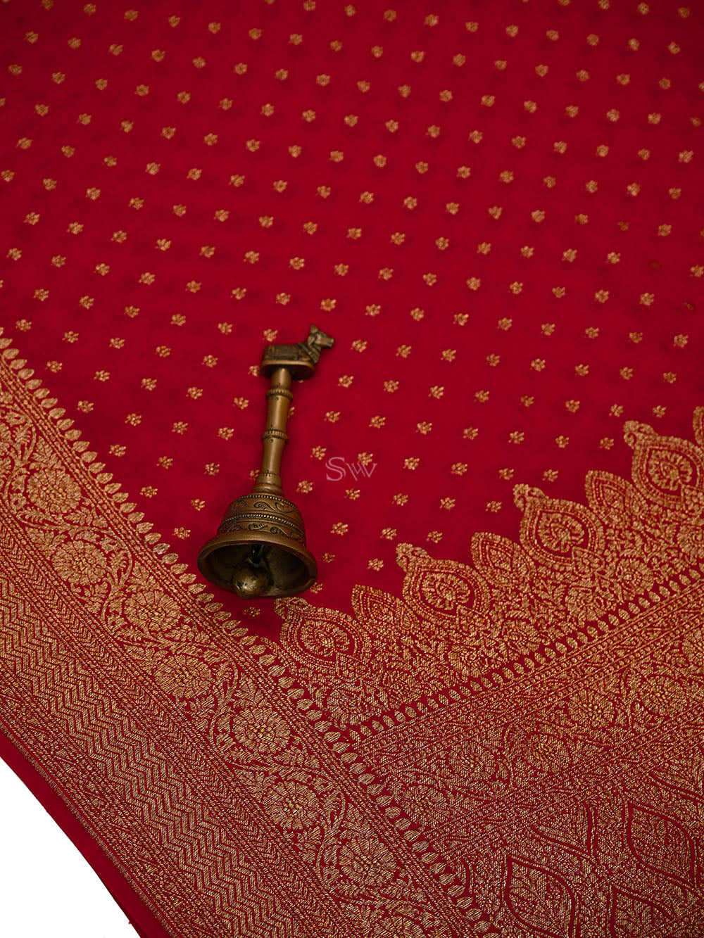 Maroon Zari Booti Crepe Silk Handloom Banarasi Saree - Sacred Weaves