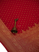 Maroon Zari Booti Crepe Silk Handloom Banarasi Saree - Sacred Weaves