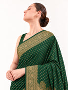 Bottle Green Booti Crepe Silk Handloom Banarasi Saree - Sacred Weaves