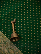 Bottle Green Booti Crepe Silk Handloom Banarasi Saree - Sacred Weaves