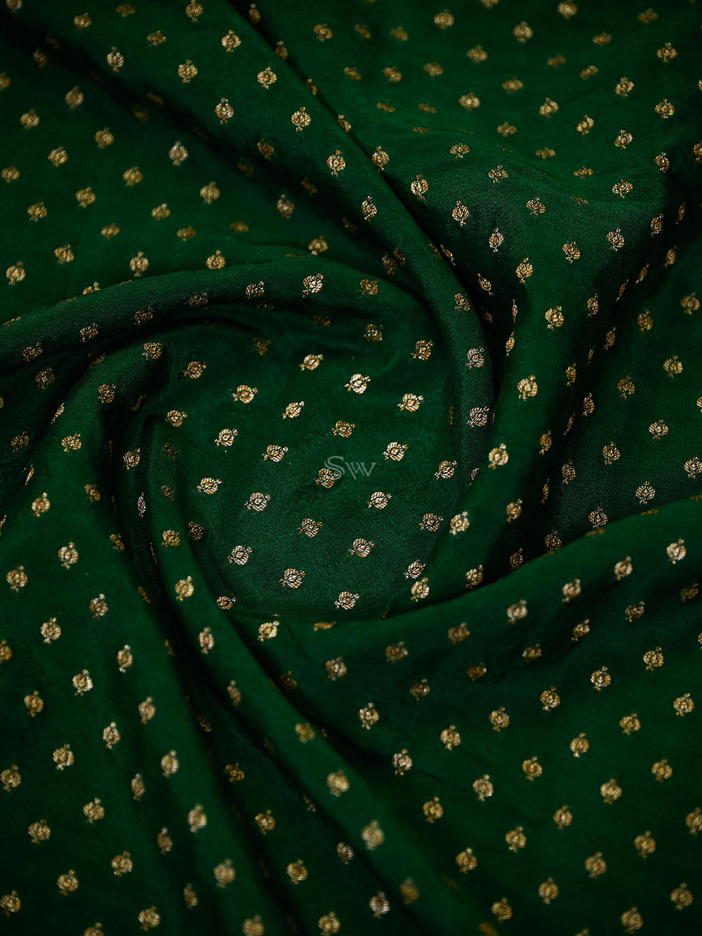 Bottle Green Booti Crepe Silk Handloom Banarasi Saree - Sacred Weaves
