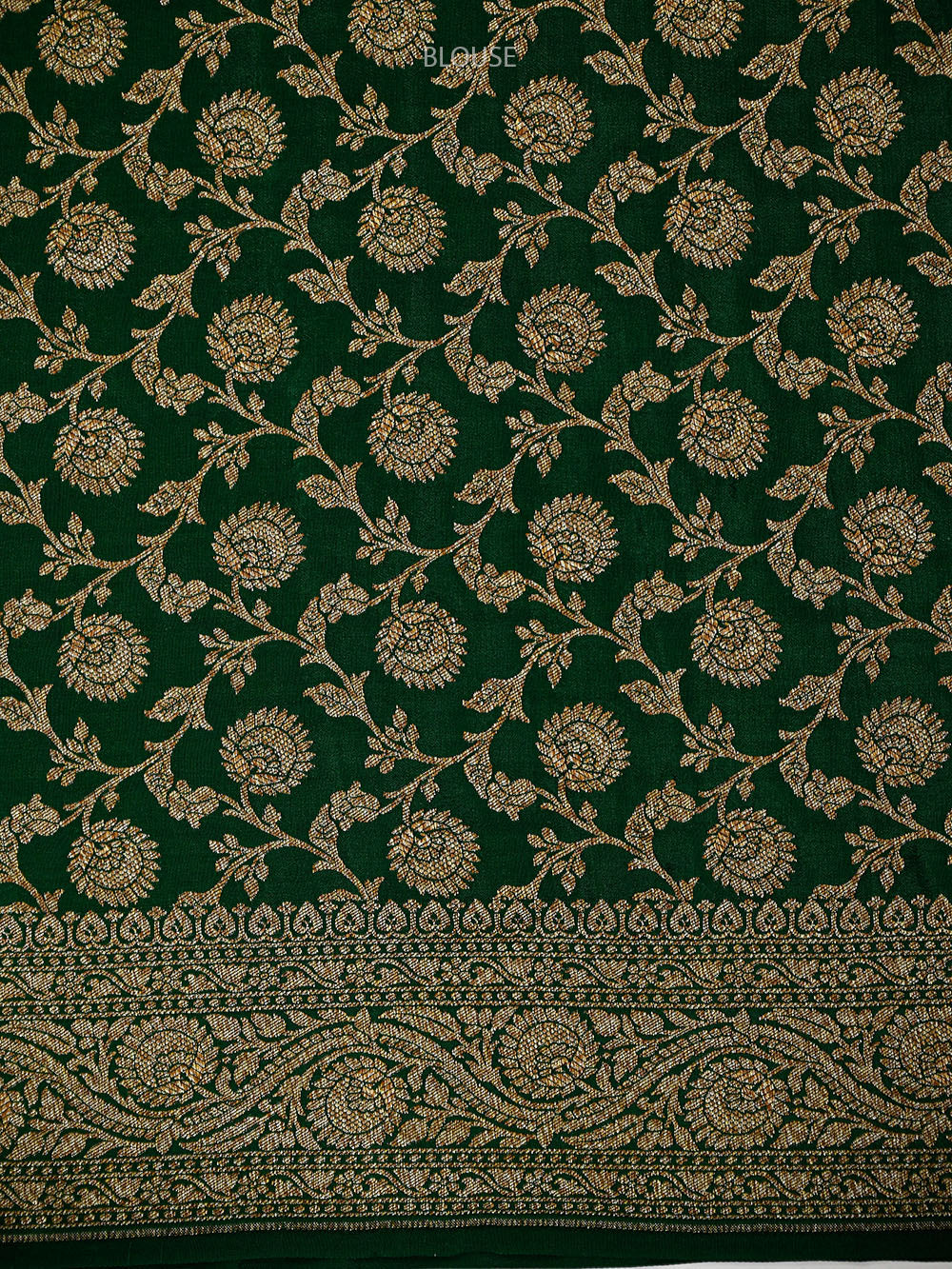 Bottle Green Booti Crepe Silk Handloom Banarasi Saree - Sacred Weaves