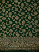 Bottle Green Booti Crepe Silk Handloom Banarasi Saree - Sacred Weaves