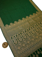 Bottle Green Booti Crepe Silk Handloom Banarasi Saree - Sacred Weaves