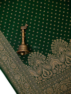Bottle Green Booti Crepe Silk Handloom Banarasi Saree - Sacred Weaves