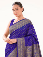 Royal Blue Booti Crepe Silk Handloom Banarasi Saree - Sacred Weaves