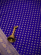 Royal Blue Booti Crepe Silk Handloom Banarasi Saree - Sacred Weaves