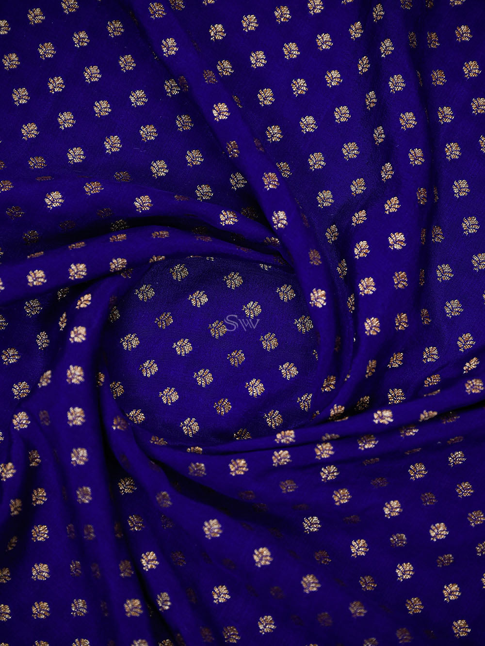 Royal Blue Booti Crepe Silk Handloom Banarasi Saree - Sacred Weaves