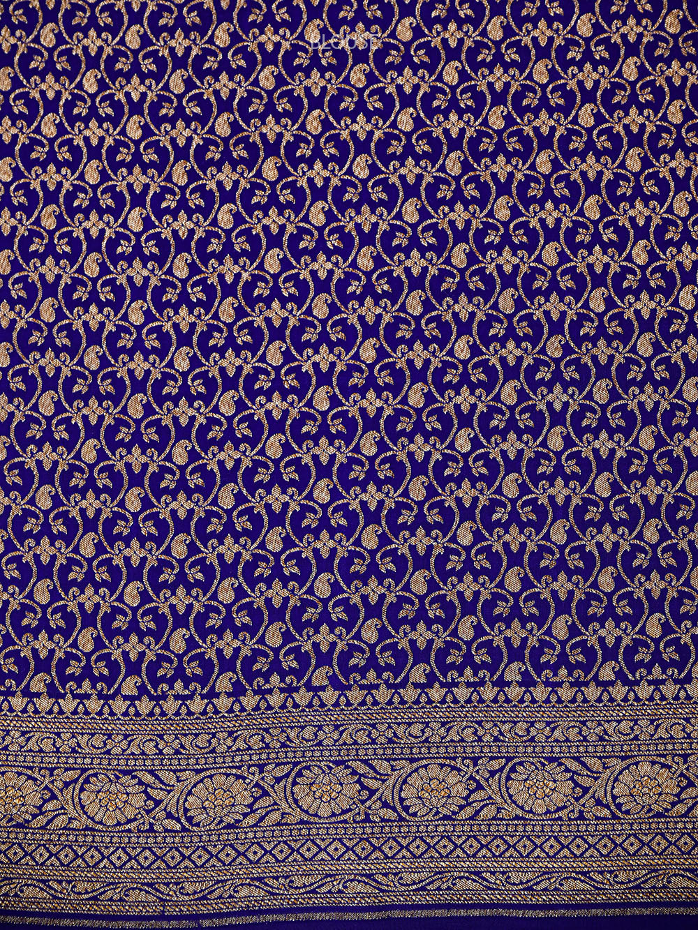 Royal Blue Booti Crepe Silk Handloom Banarasi Saree - Sacred Weaves