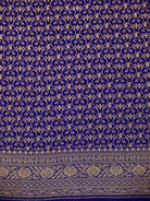Royal Blue Booti Crepe Silk Handloom Banarasi Saree - Sacred Weaves