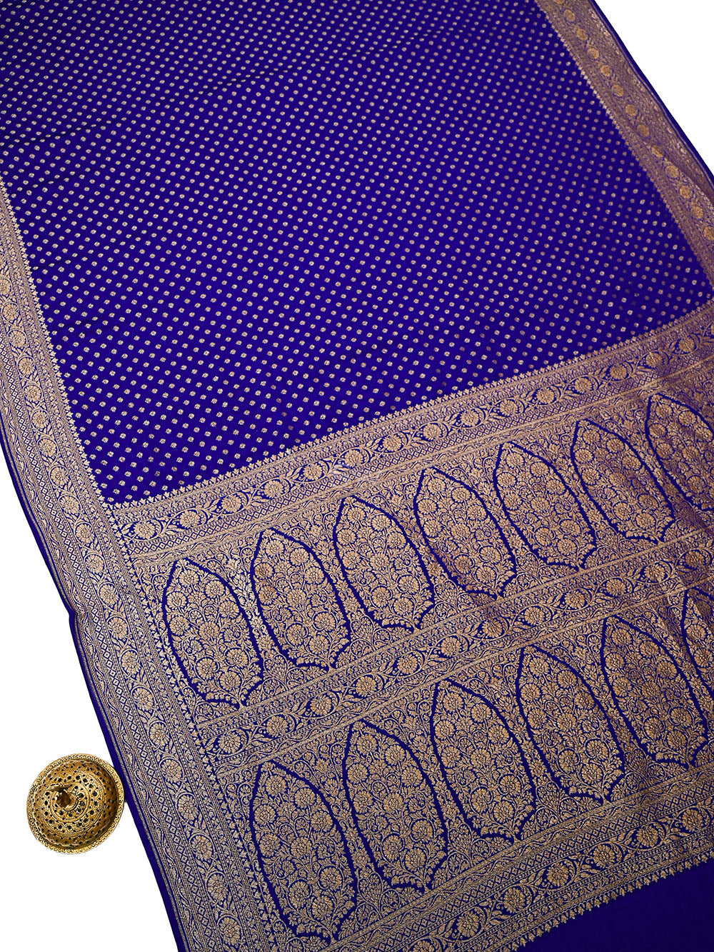 Royal Blue Booti Crepe Silk Handloom Banarasi Saree - Sacred Weaves