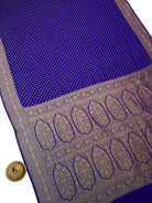 Royal Blue Booti Crepe Silk Handloom Banarasi Saree - Sacred Weaves