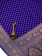 Royal Blue Booti Crepe Silk Handloom Banarasi Saree - Sacred Weaves
