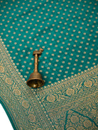 Teal Green Zari Booti Crepe Silk Handloom Banarasi Saree - Sacred Weaves