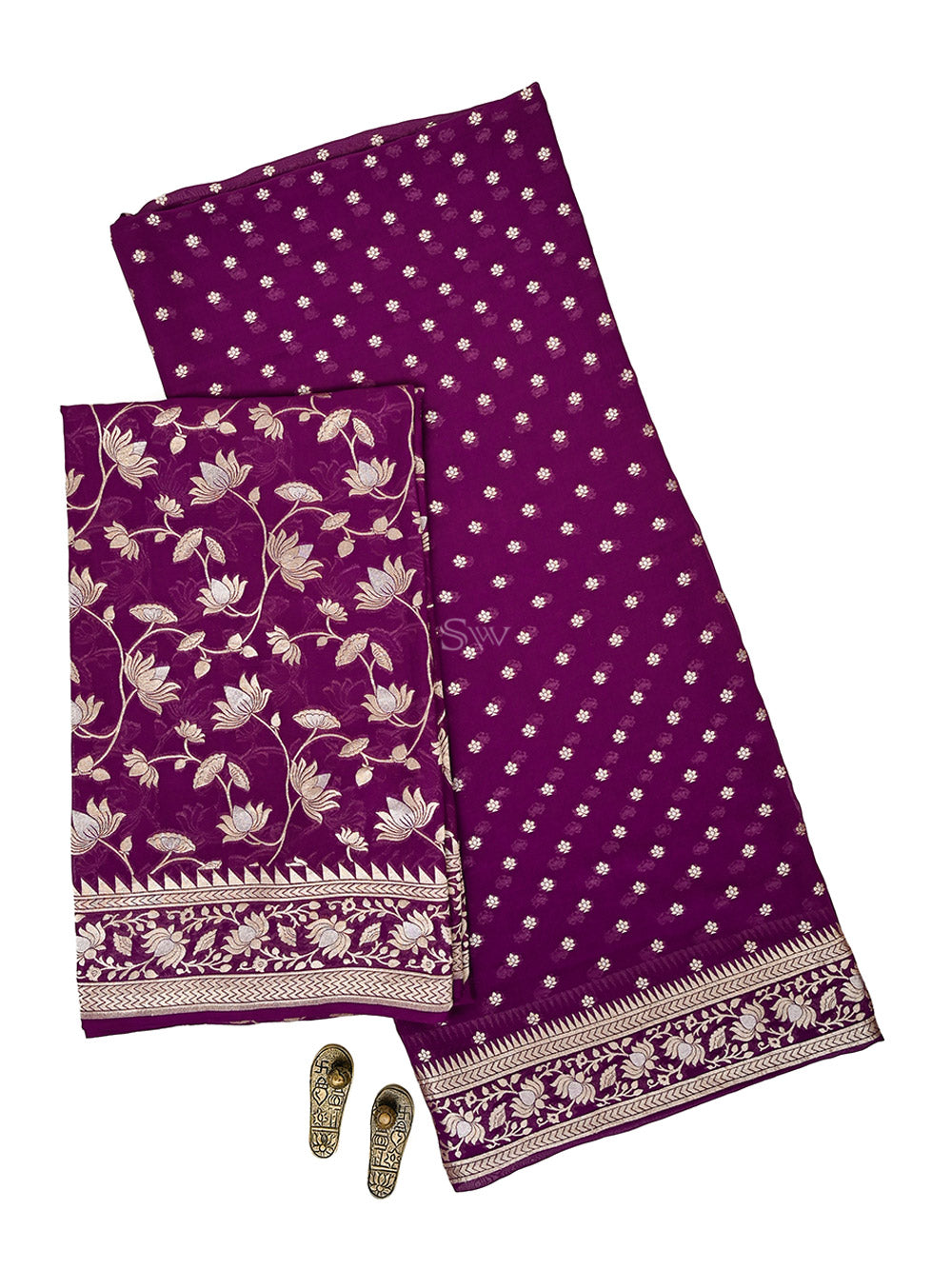 Purple Sona Roopa Booti Khaddi Georgette Handloom Banarasi Suit - Sacred Weaves