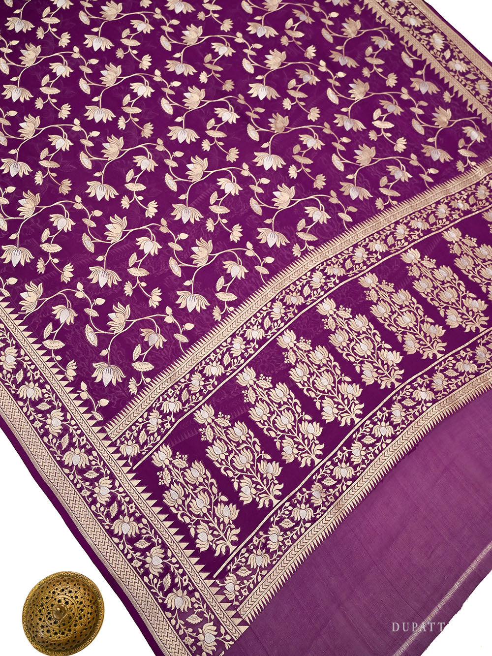Purple Sona Roopa Booti Khaddi Georgette Handloom Banarasi Suit - Sacred Weaves