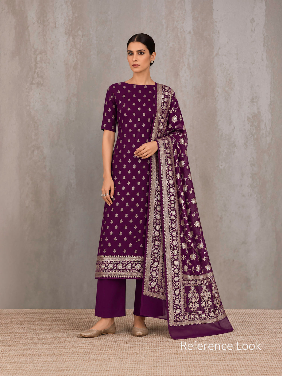 Purple Sona Roopa Booti Khaddi Georgette Handloom Banarasi Suit - Sacred Weaves