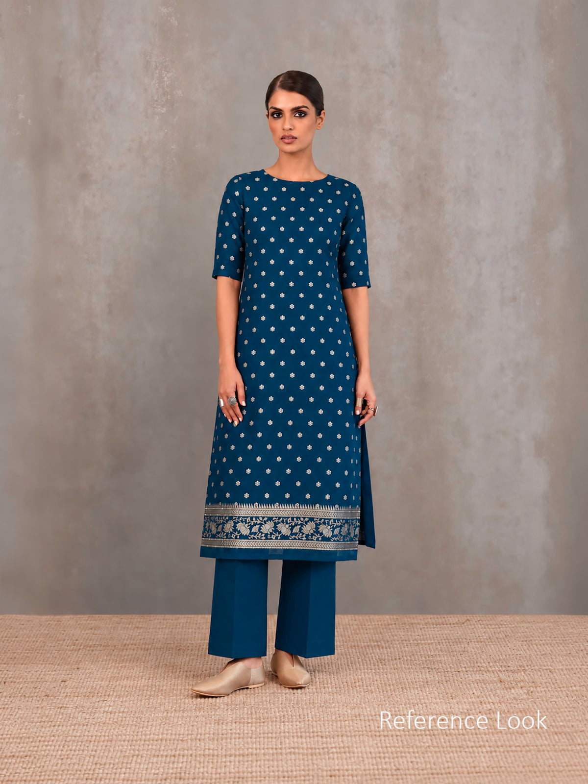 Midnight Blue Sona Roopa Booti Khaddi Georgette Handloom Banarasi Suit - Sacred Weaves