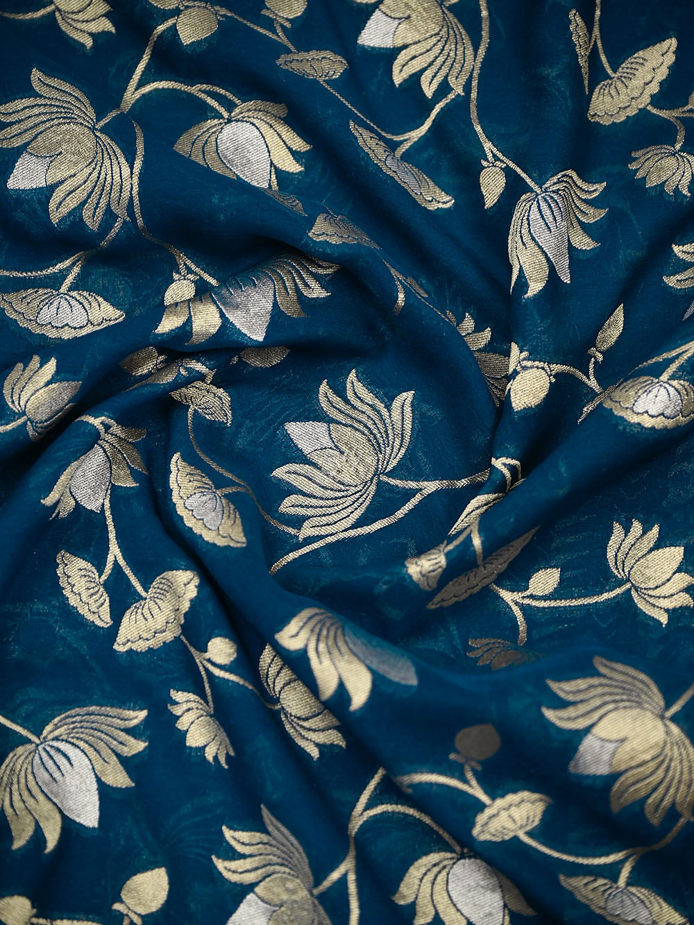 Midnight Blue Sona Roopa Booti Khaddi Georgette Handloom Banarasi Suit - Sacred Weaves