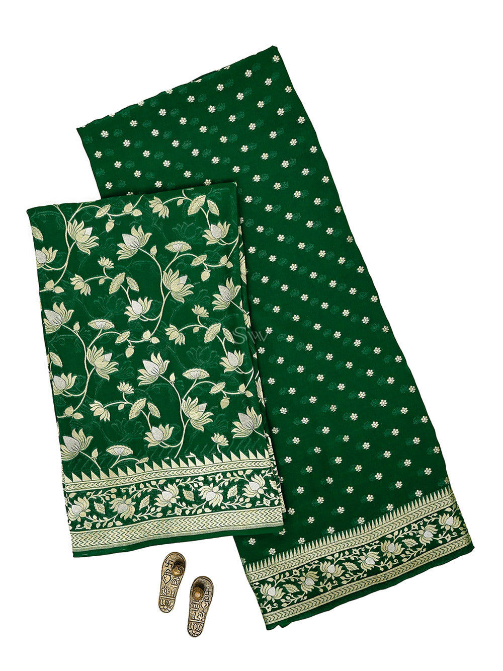 Bottle Green Sona Roopa Booti Khaddi Georgette Handloom Banarasi Suit - Sacred Weaves