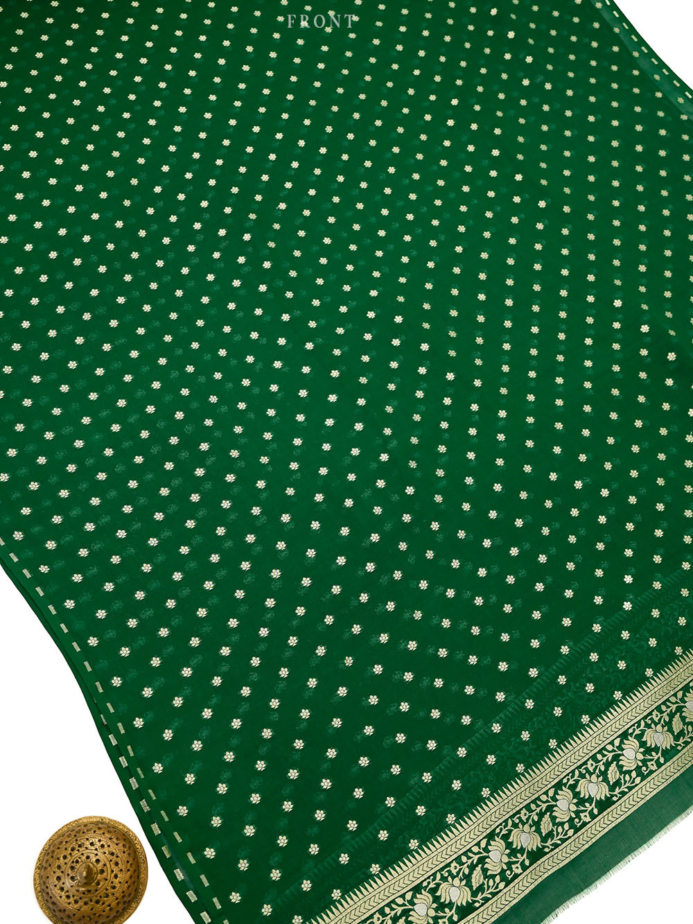 Bottle Green Sona Roopa Booti Khaddi Georgette Handloom Banarasi Suit - Sacred Weaves