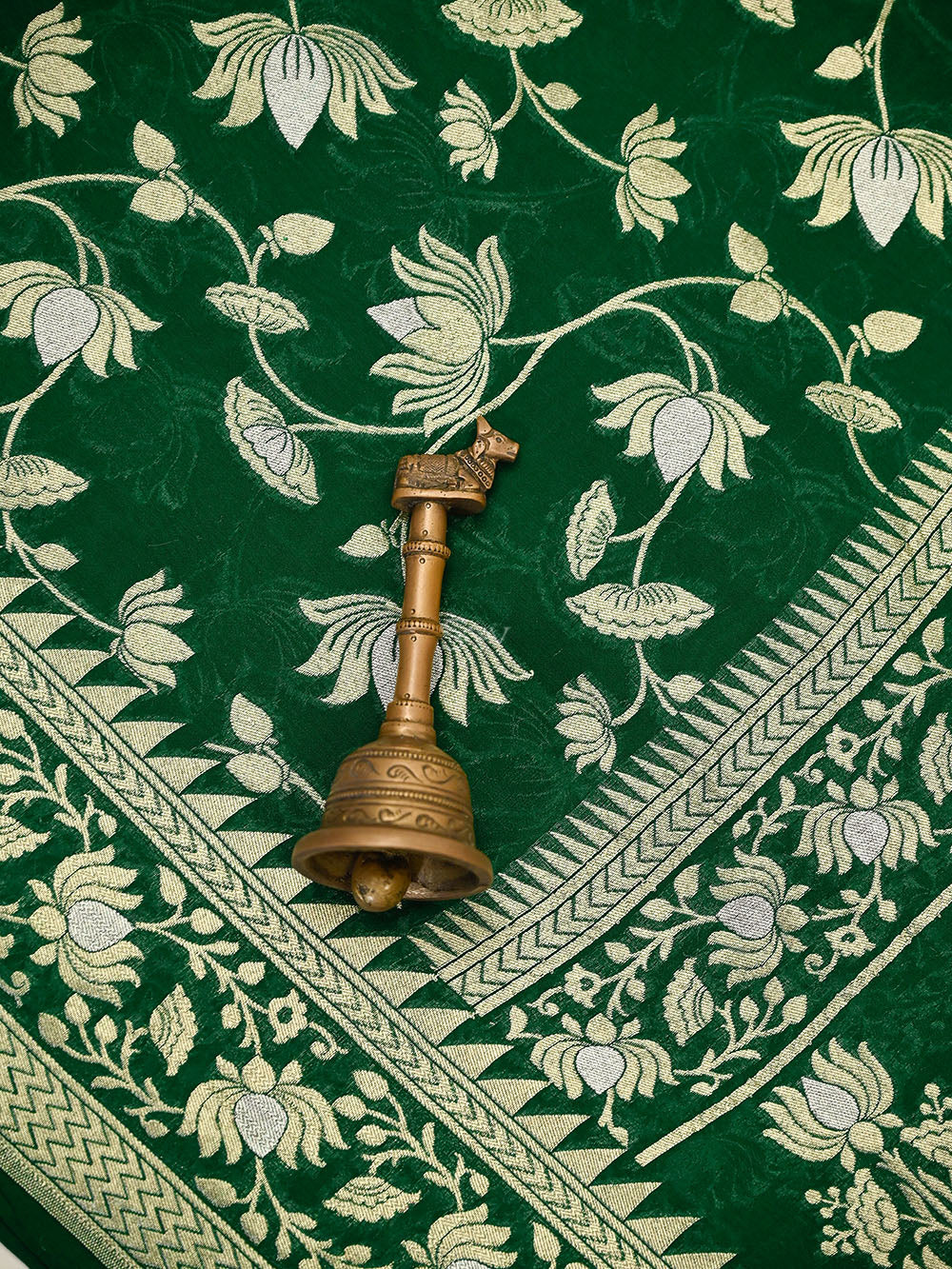 Bottle Green Sona Roopa Booti Khaddi Georgette Handloom Banarasi Suit - Sacred Weaves
