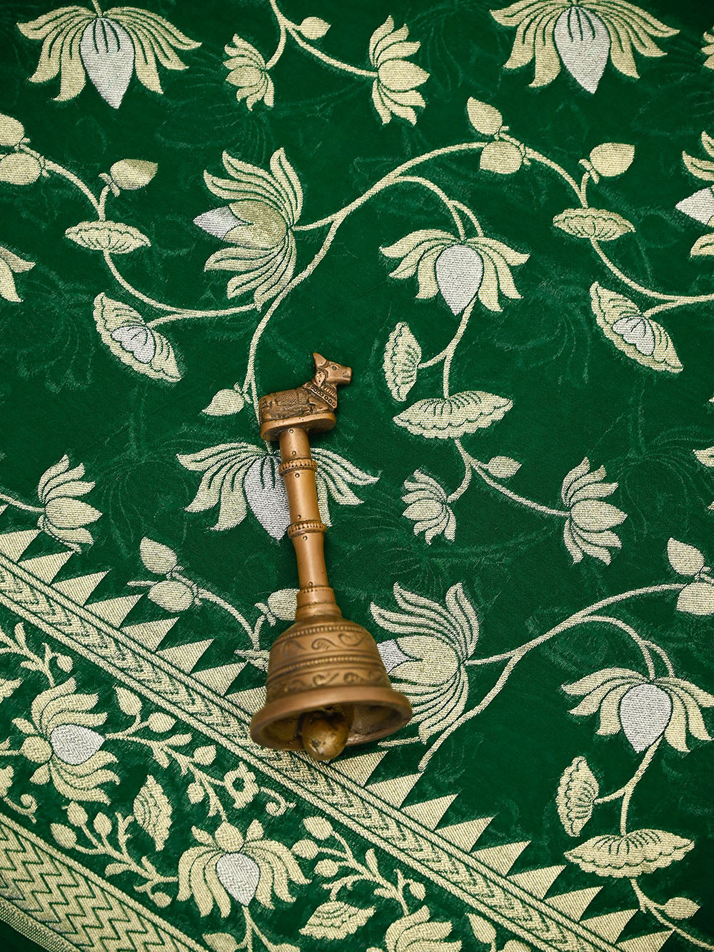 Bottle Green Sona Roopa Booti Khaddi Georgette Handloom Banarasi Suit - Sacred Weaves