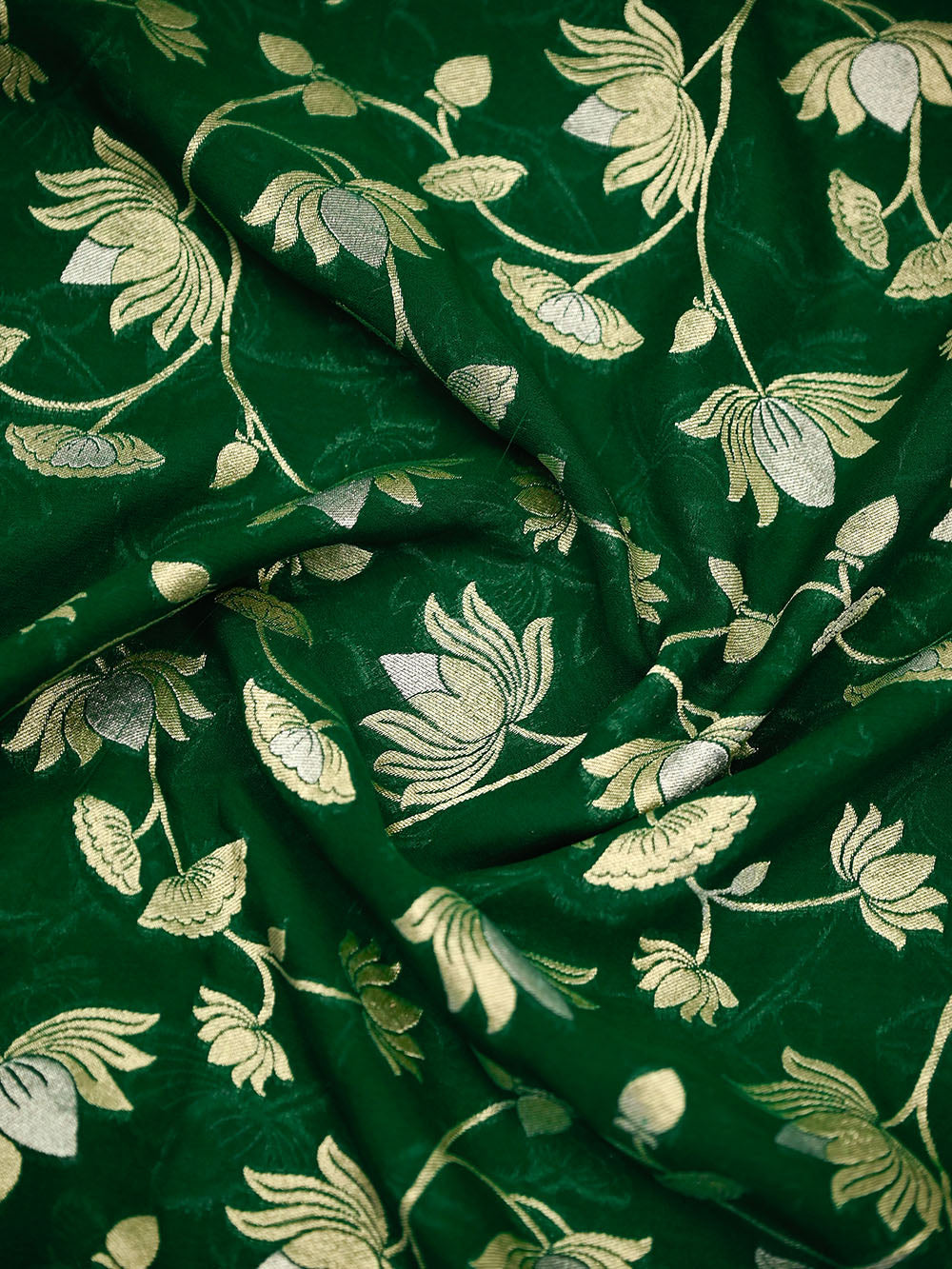 Bottle Green Sona Roopa Booti Khaddi Georgette Handloom Banarasi Suit - Sacred Weaves