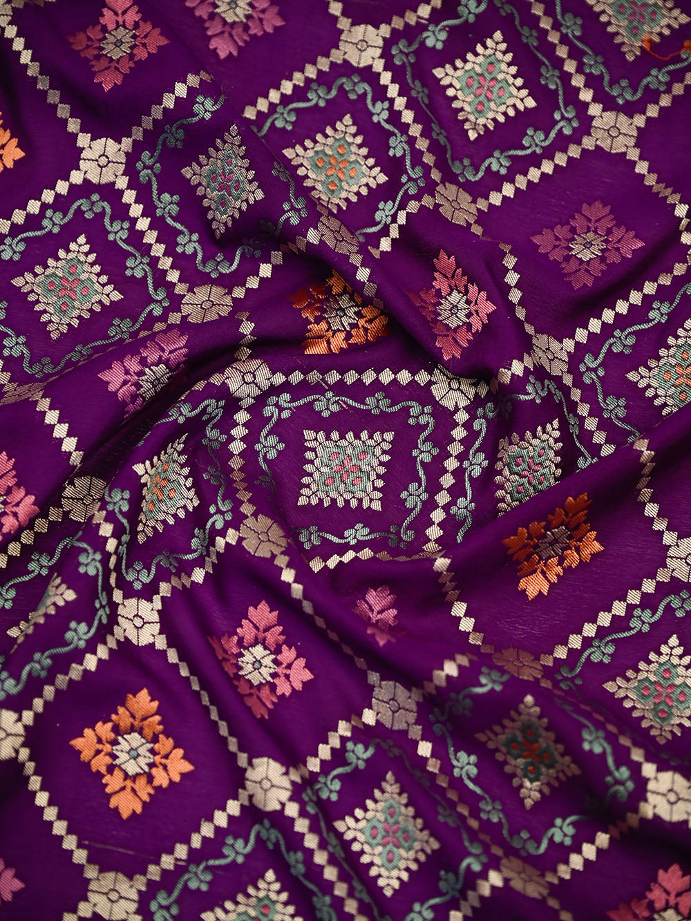 Purple Meenakari Crepe Silk Handloom Banarasi Suit - Sacred Weaves
