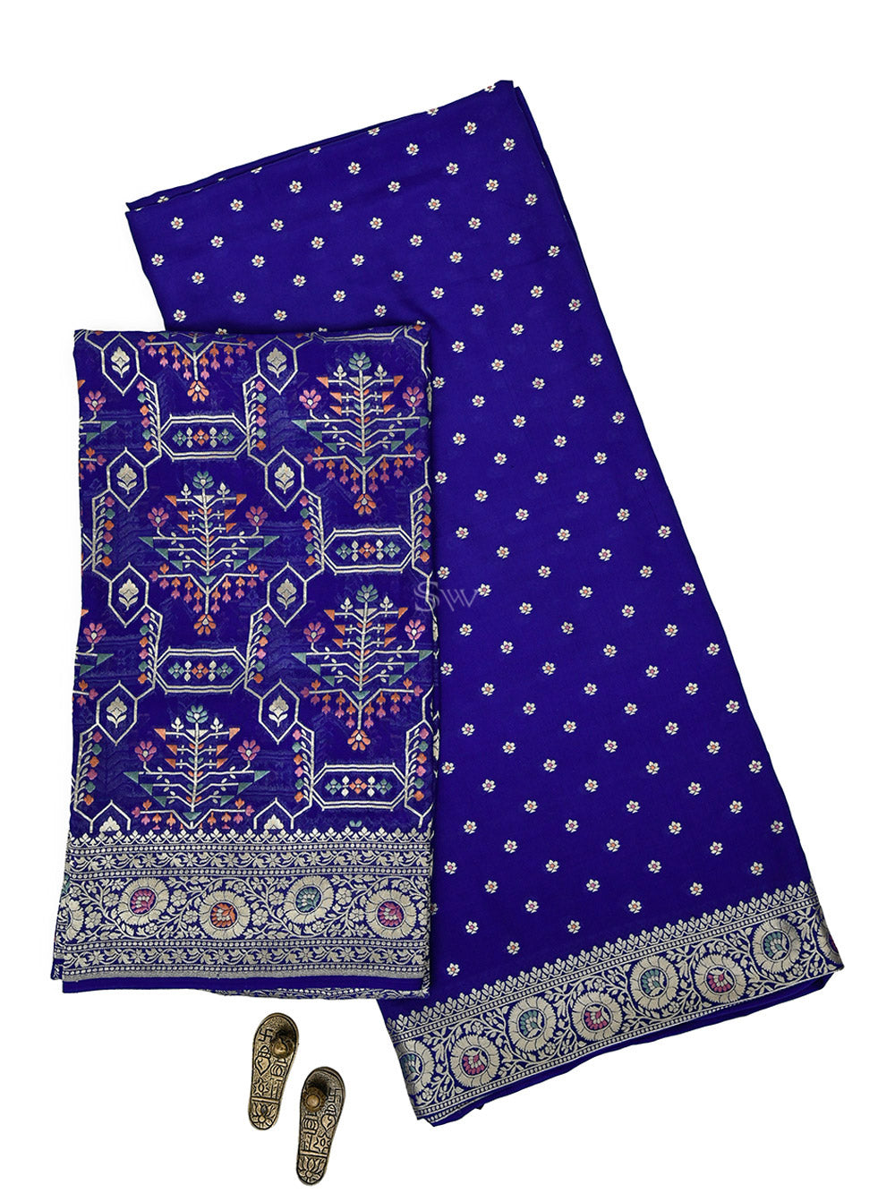 Royal Blue Meenakari Crepe Silk Handloom Banarasi Suit - Sacred Weaves